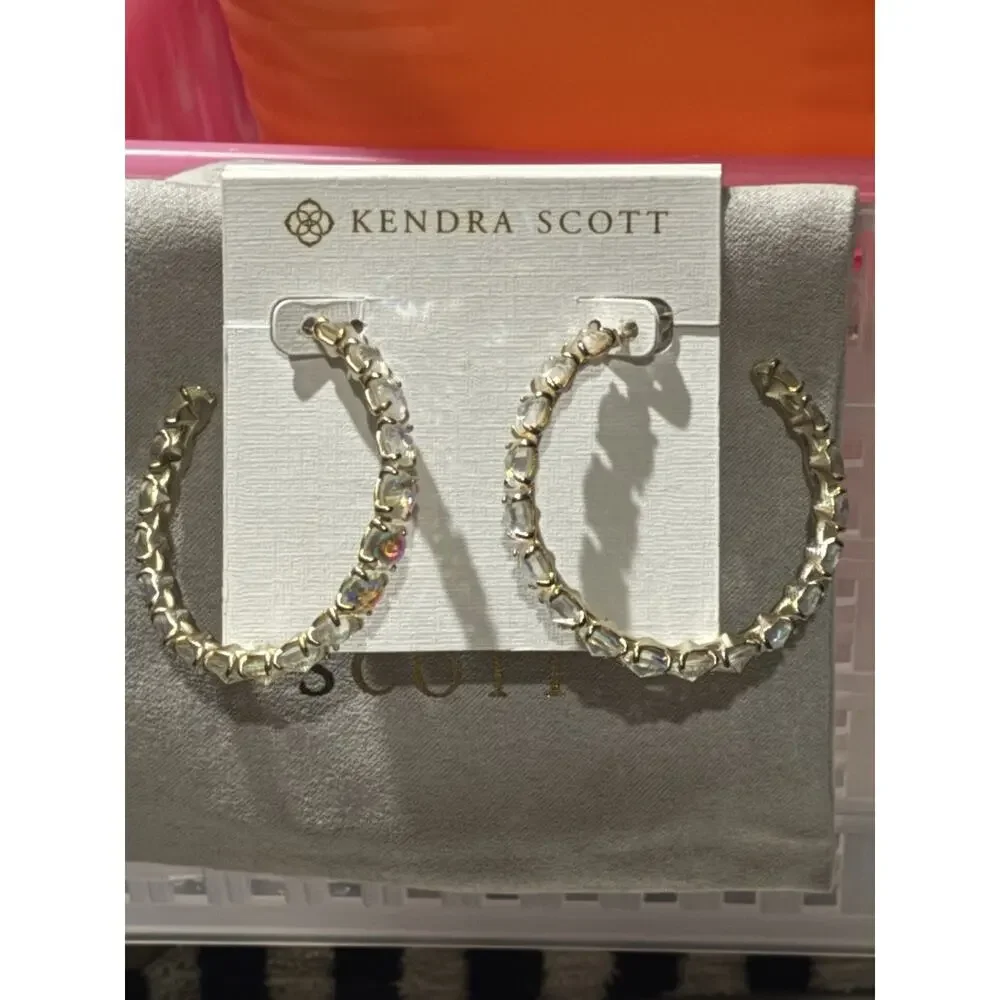 Kendra Scott Jolie Hoop Earrings Iridescent Dichroic Glass Gold Plated - Picture 12 of 12